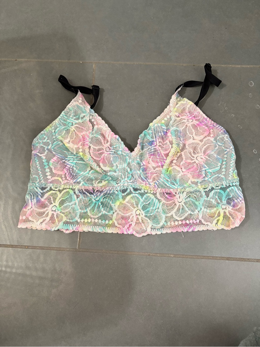 Victoria's Secret Multicolor Pastel Lace Bralette with Black Straps